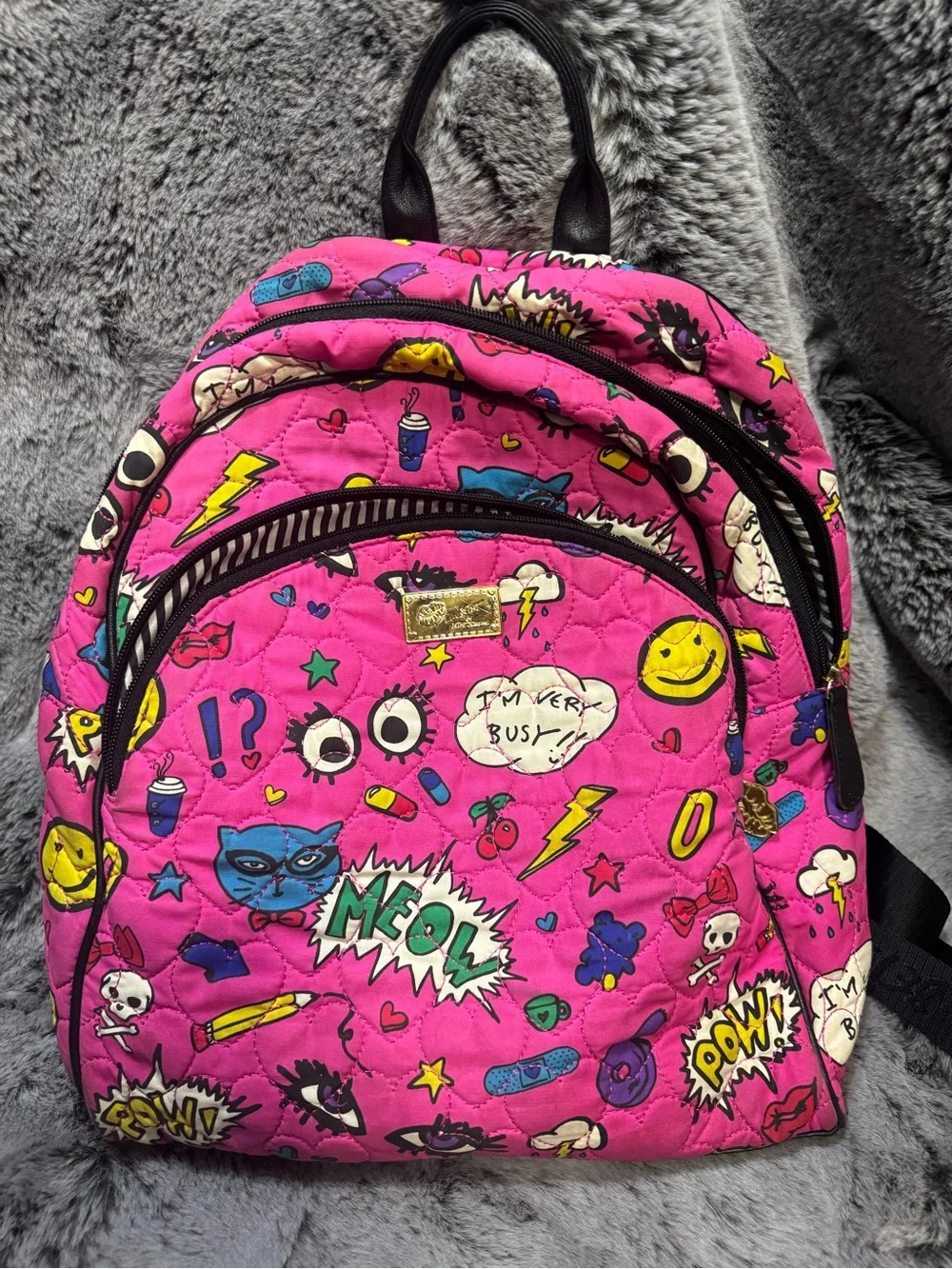 Betsey Johnson Hot Pink Quilted Kids Graphic Backpack